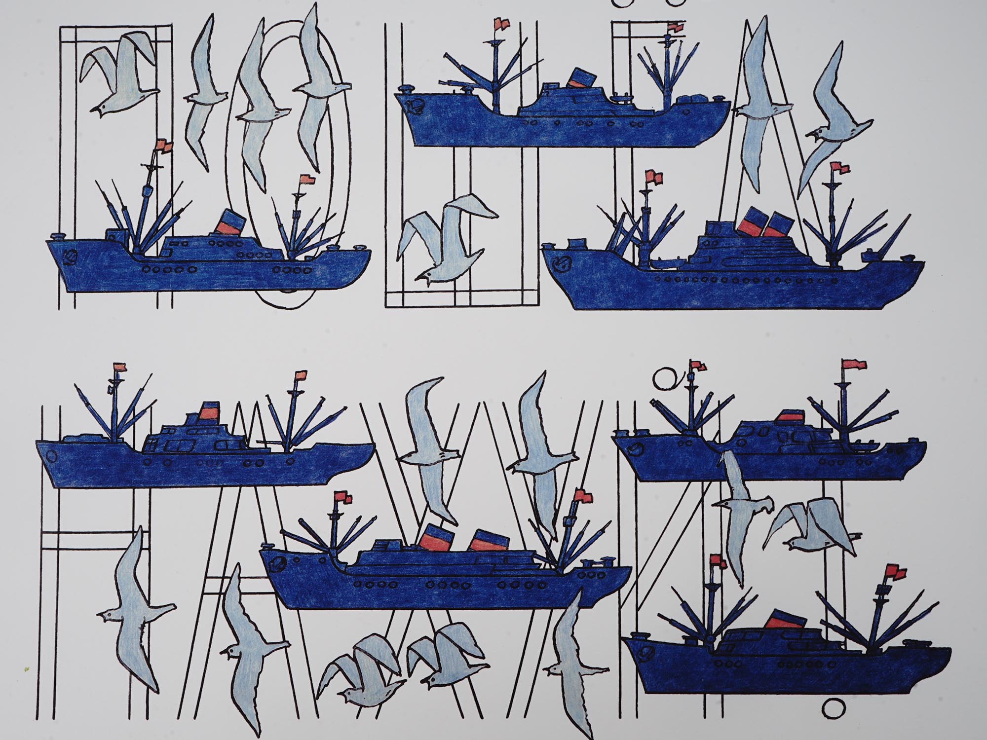 RUSSIAN COLORED LITHOGRAPH SHIPS BY ILYA KABAKOV PIC-2